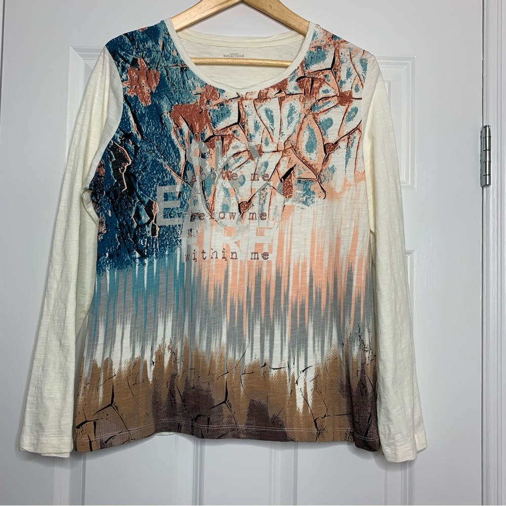 Northern Reflections 100% Cotton Multicolor Long Sleeve Graphic Top Size XL.